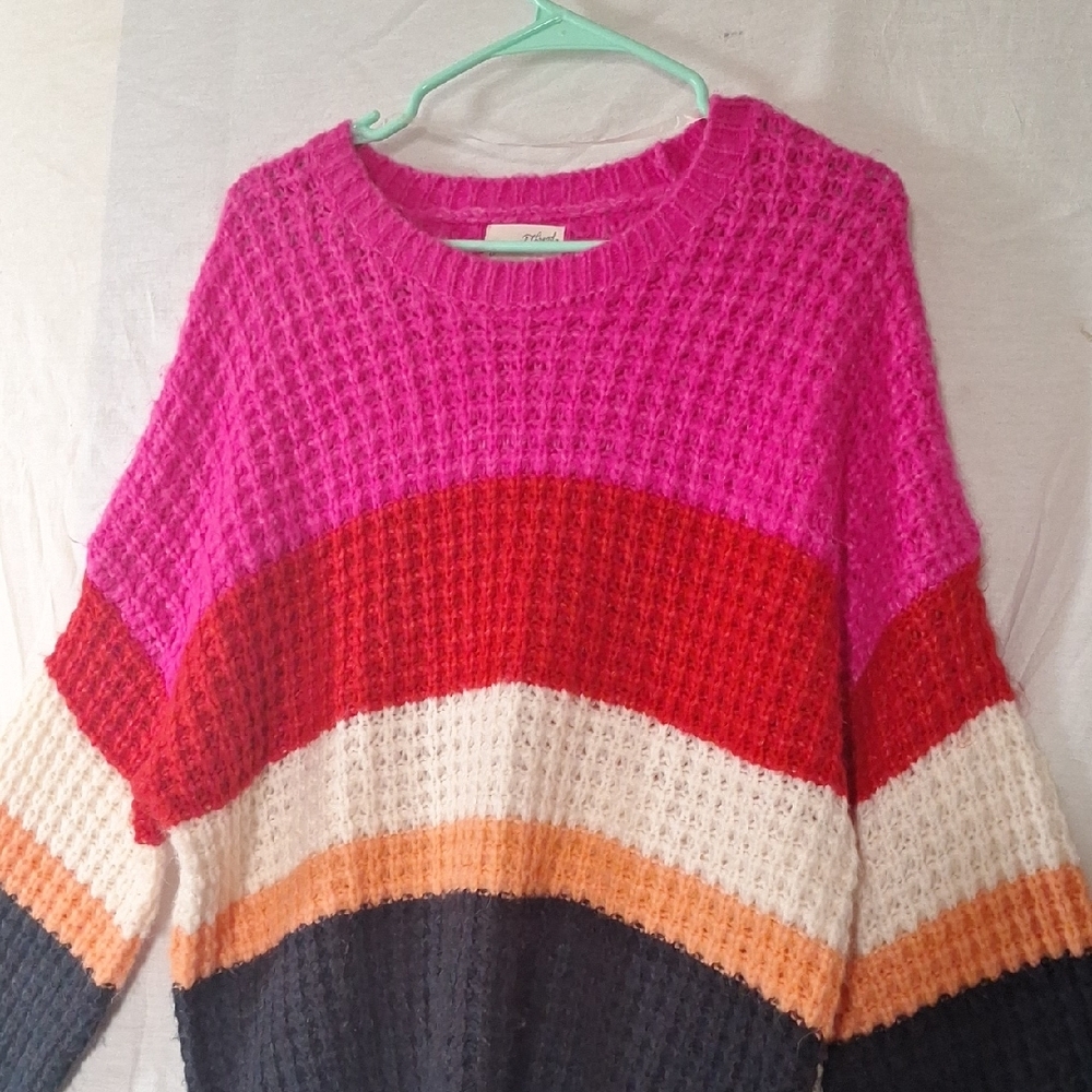 3/$20--Cable Knit Crewneck Sweater, Striped, Oversized, Universal Sz 10, NWOT - Picture 4 of 11